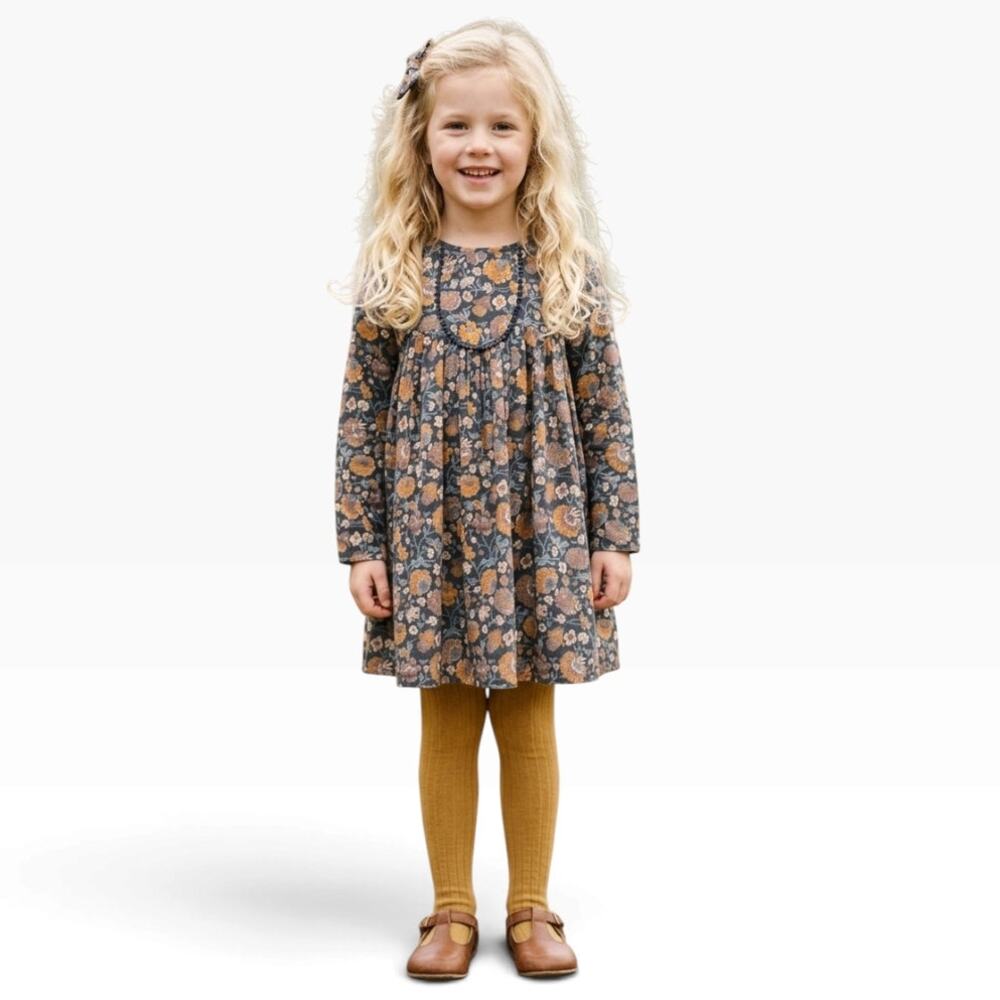 Louise Misha Dress Roulotta Charcoal Bohemian Flowers 100% Organic Cotton 6Y